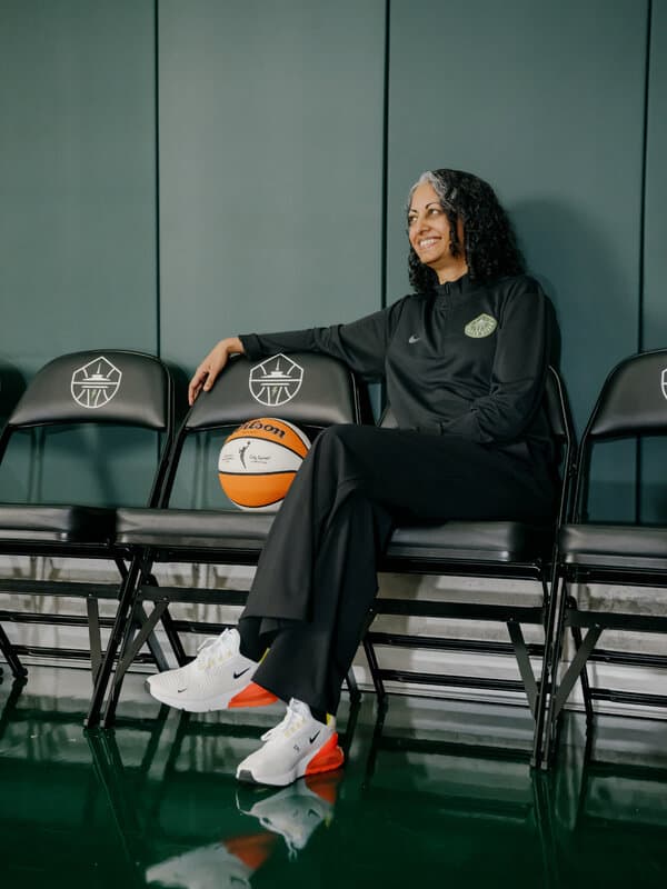 Sonia Raman, head coach of the Seattle Storm, pictured during a press conference or practice.