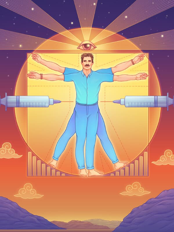 Illustration representing biohacking and peptides in the tech world