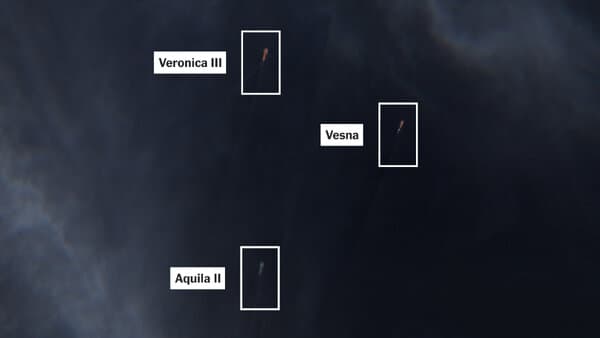 Satellite image showing oil tankers near Venezuelan coastline evading US blockade