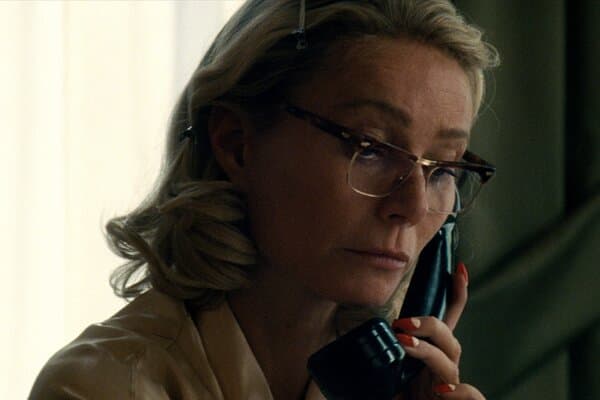 Close up of Gwyneth Paltrow's hands showing her classic, rounded square manicure featured in the film Marty Supreme